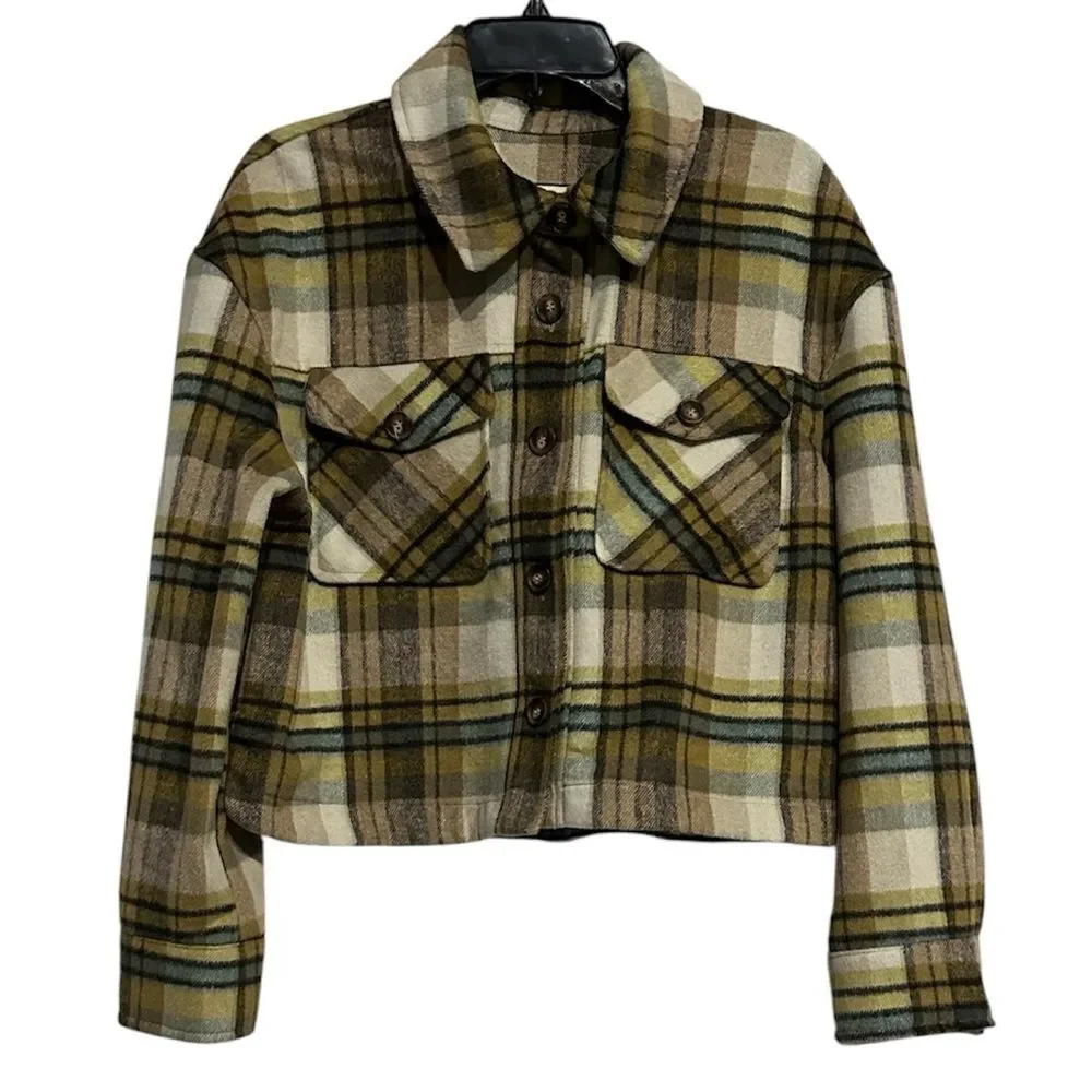 Bagatelle Collection Plaid Crop Jacket Women’s Large Wool Blend Shacket